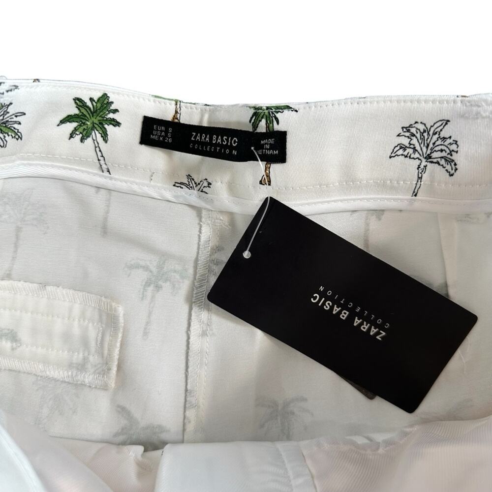 Zara Tropical Palm Tree High Waisted Belted Shorts Size S - Picture 7 of 8